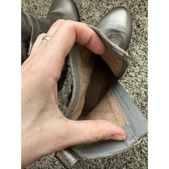 Anthropologie Bernardo Tyra Moto Boot Buckle Zip Grey Metallic Leather Size 8.5 - Picture 6 of 7